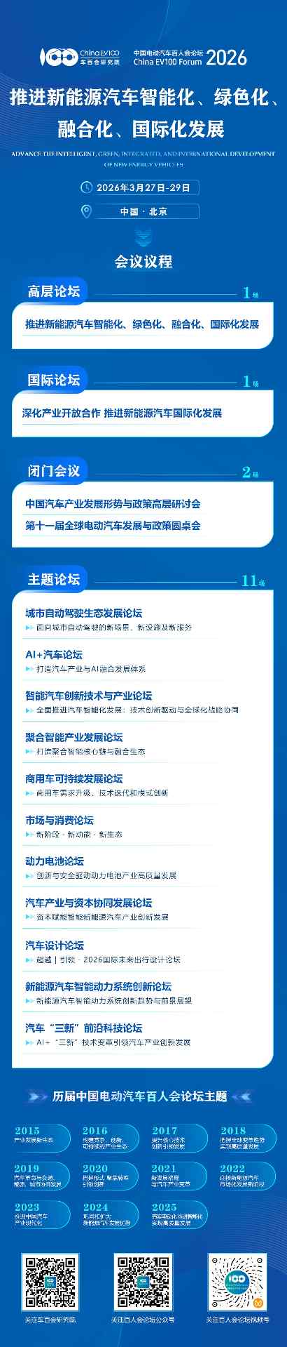 中国电动汽车百人会论坛2026年3月召开 聚焦新能源汽车智能化发展-金坦汽车资讯
