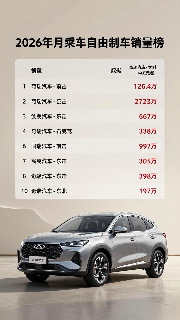 2026年2月乘用车自主品牌销量榜：奇瑞跃升次席，零跑跻身前十丨盖世汽车研究院