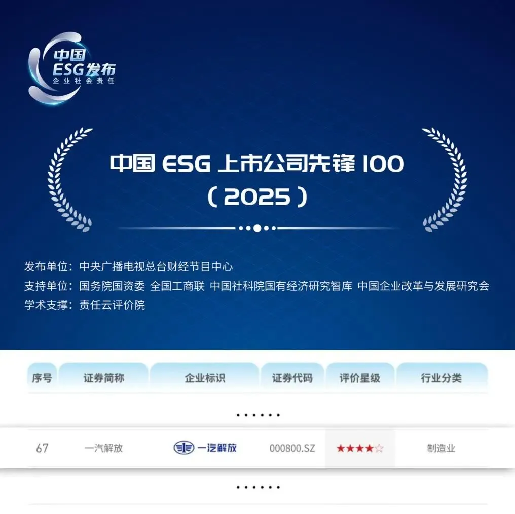 一汽解放获15年商业向善典范奖 全面践行ESG责任理念-金坦汽车资讯